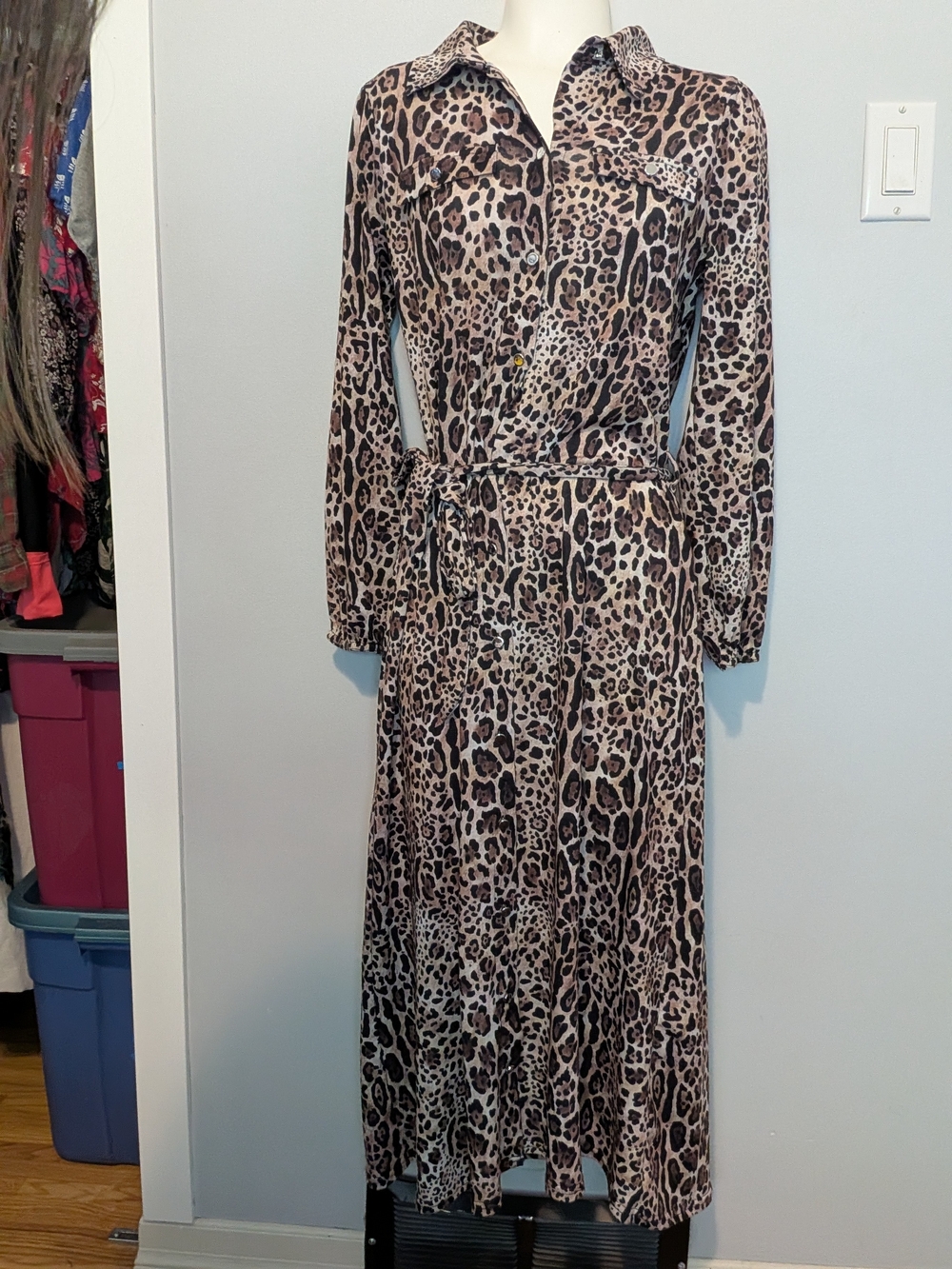 Oasis Leopard Print Long Sleeve Midi Jersey Shirt Dress - Taupe/Black